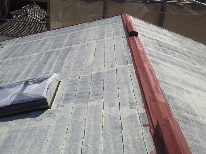 屋根板金部分の鉄部塗装完了後